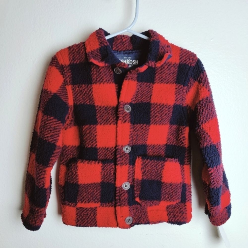NWT OshKosh B'Gosh Boys' Plaid Buffalo Check Fuzzy Shirt Jacket, 24 M